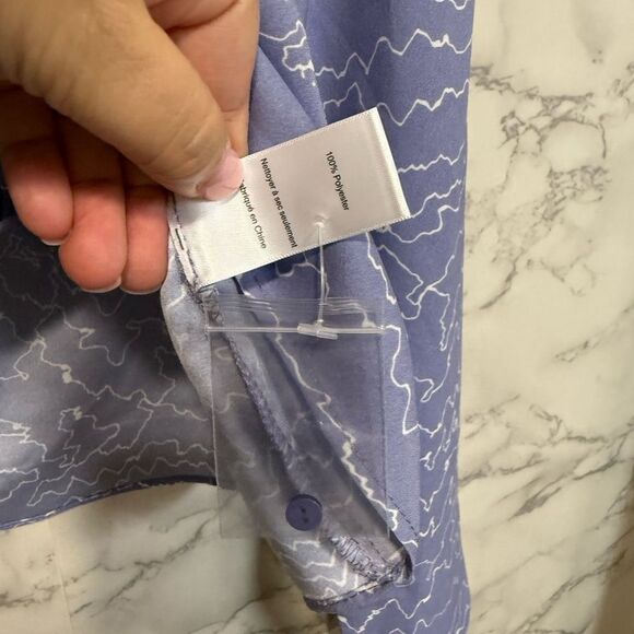 NEW ASTR the Label Purple White Abstract Draped Front Back Tie Cropped Top L - Picture 8 of 15